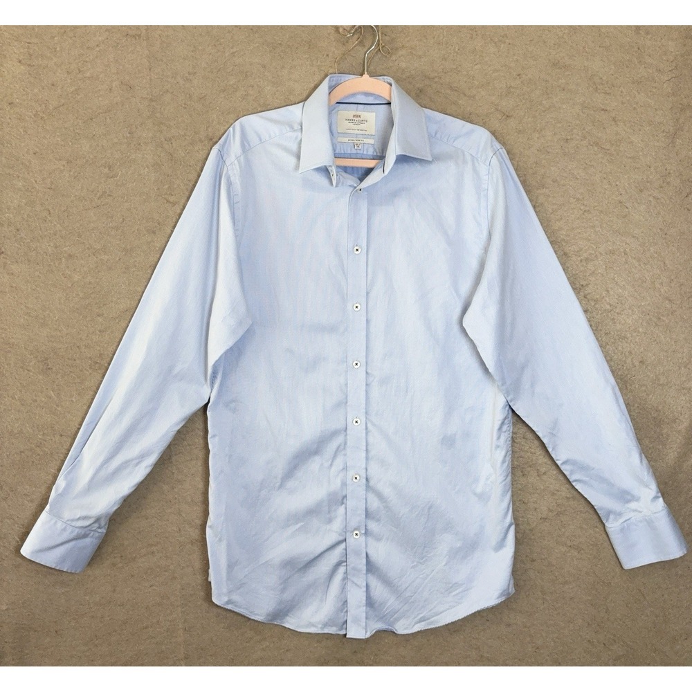 Hawes & Curtis Dress Shirt Mens 16.5 / 36 Blue Solid Extra Slim Fit 2 Ply Cotton